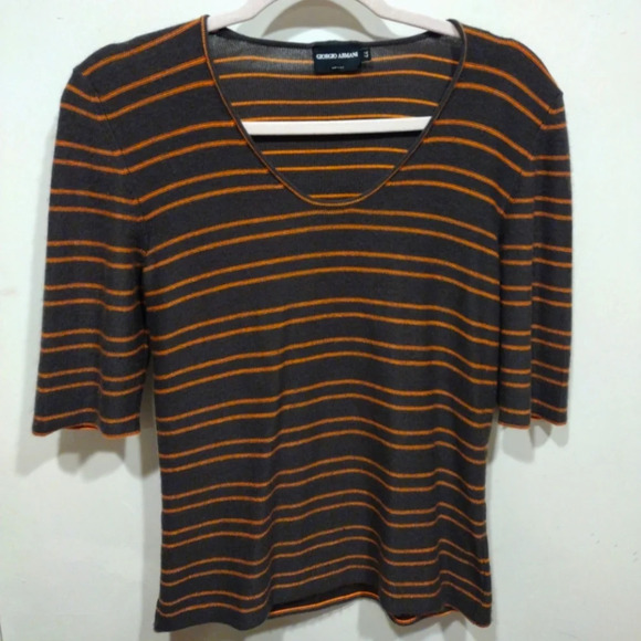 Giorgio Armani Sweaters - Giorgio Armani Women's Brown & Orange Stripe Cashmere Silk Wool Blend Sweater 44